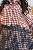 Zeta Otto Brushed Cotton Boxy Gingham Lace Blouse Ginger /9=